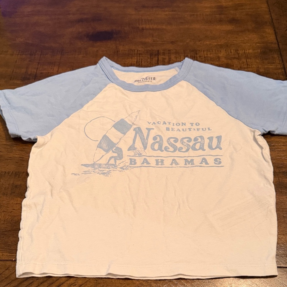 Hollister Light Blue and White Nassau Bahamas Tee